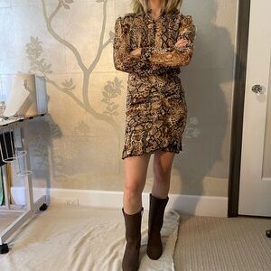 ba&sh Snake Print Long Sleeve Dress